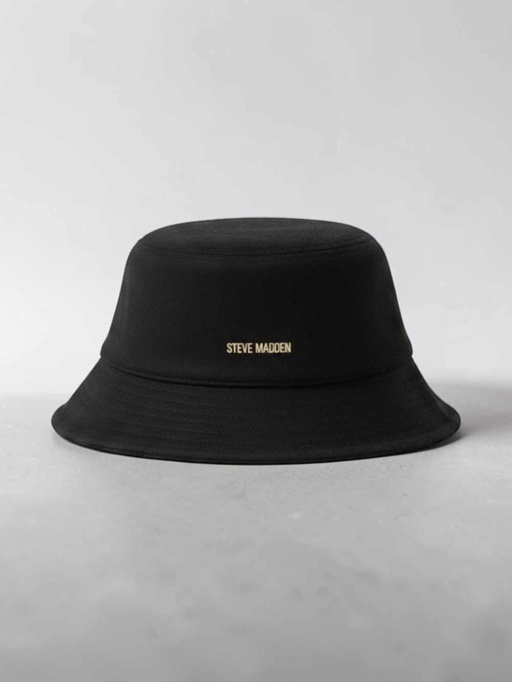 Steve Madden Fleece Black Bucket Hat with Gold Logo